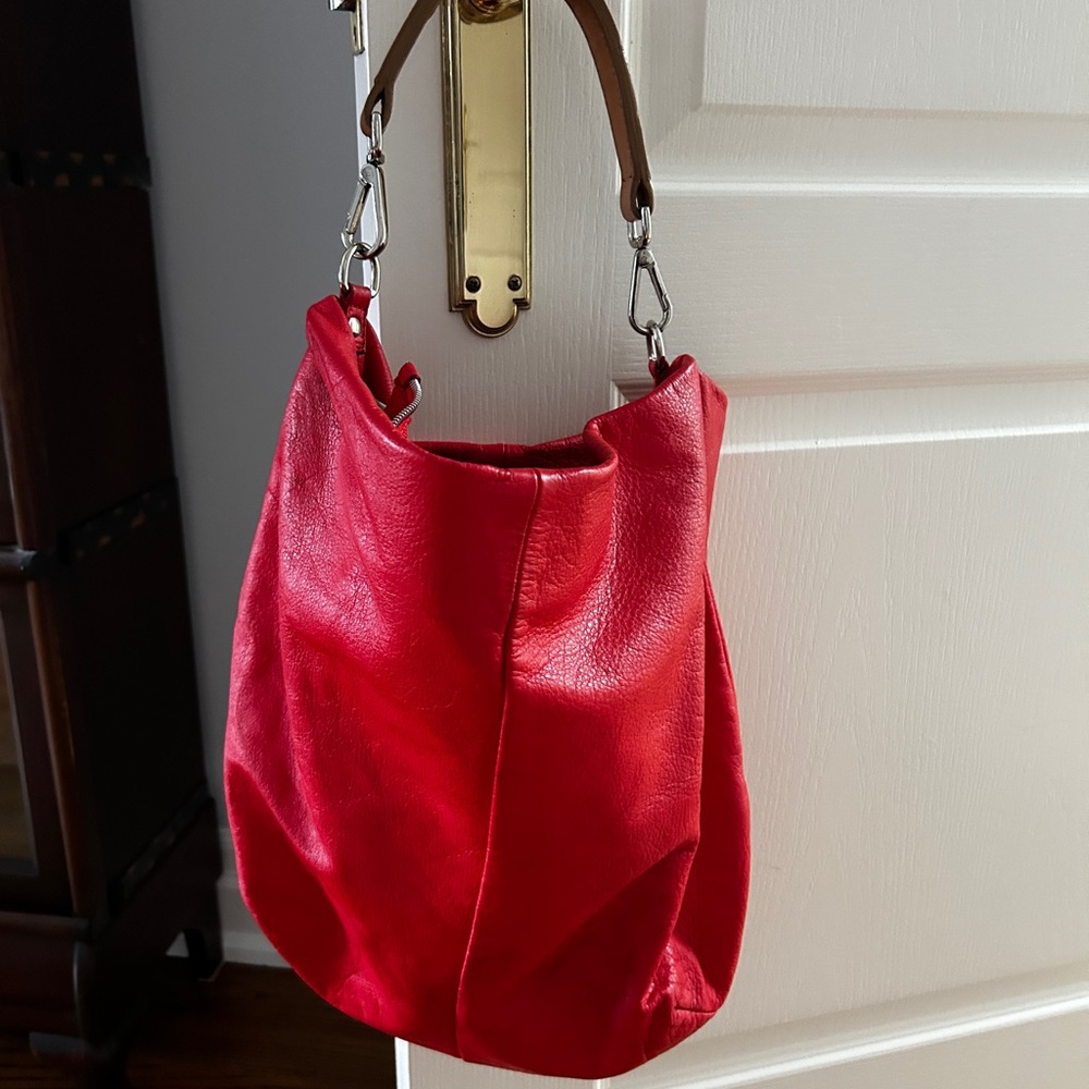 Elegant Red Leather Hobo Bag
